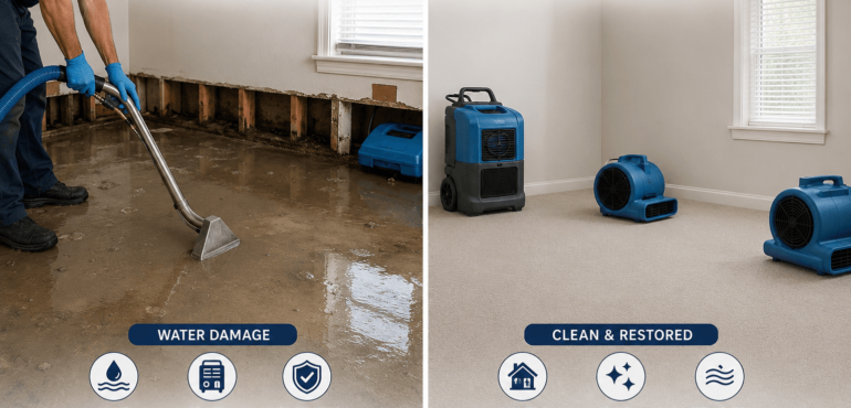 Water damage and flood restoration Melbourne — 24/7 emergency water extraction, drying and carpet restoration by South Clean