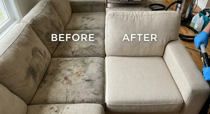 Before and after couch cleaning Melbourne — stain and odour removal by South Clean