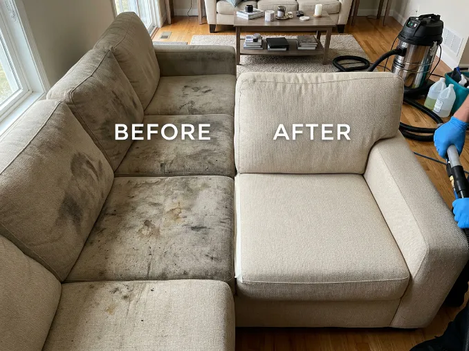 Before and after couch cleaning Melbourne — stain and odour removal by South Clean