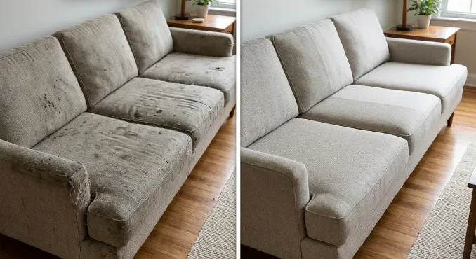 Before and after sofa cleaning Melbourne — South Clean upholstery cleaning results