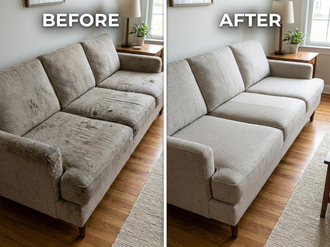 before and after sofa cleaning