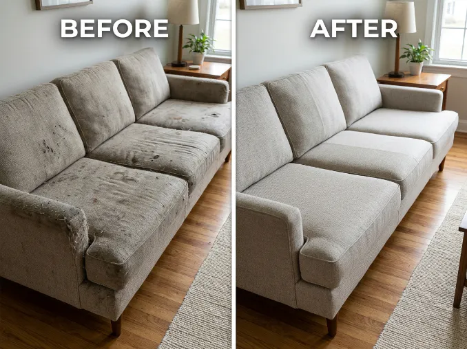 Before and after sofa cleaning Melbourne by South Clean